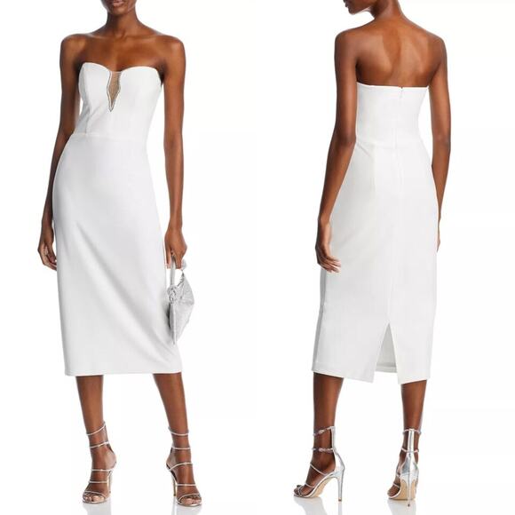 AQUA Rhinestone Embellished Strapless Crepe Midi Dress Size 6 NWT - Picture 1 of 9